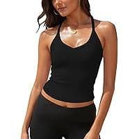 ODODOS Ruched Front Crop Tank for Women V-Neck Cut Out Back Cap Sleeve Cropped Tops, Black, X-Small at Amazon Women's Clothing store