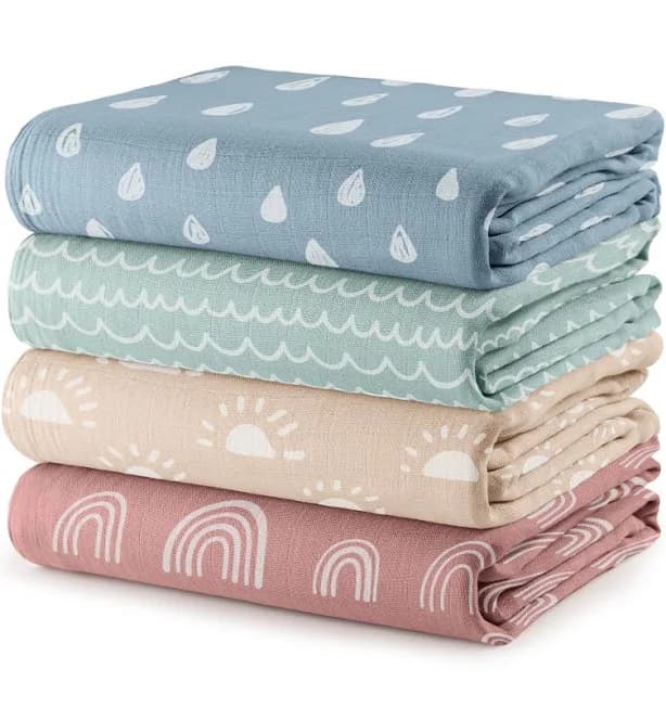 Comfy Cubs Muslin Swaddle Blankets Pack of 4