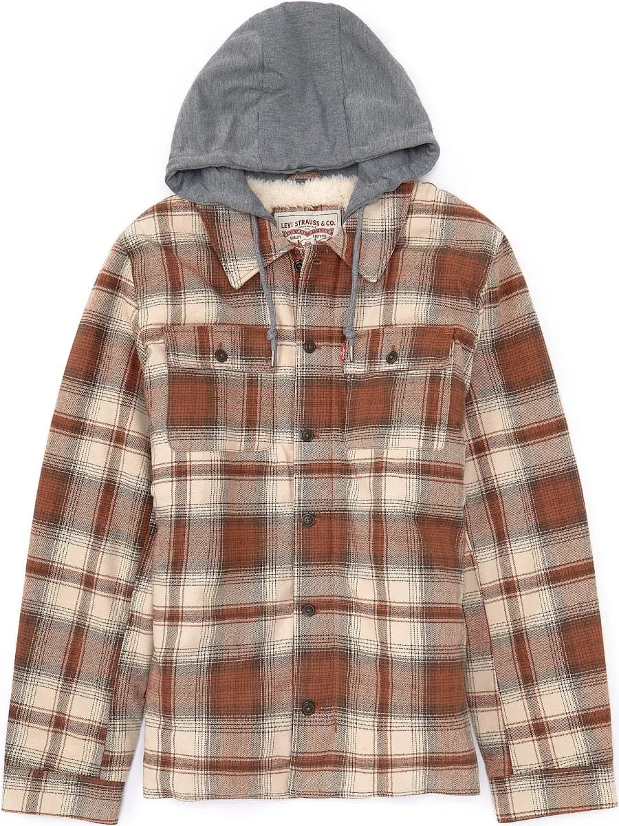 Levi's Men's Sherpa Lined Hooded Plaid Shirt Jacket