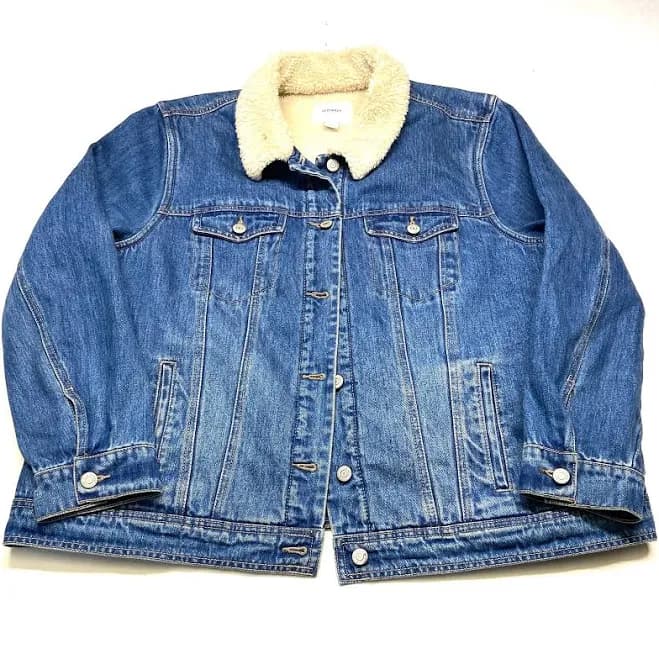 Old Navy Trucker Jacket Mens 2xl Blue Denim Sherpa Collar Button Front