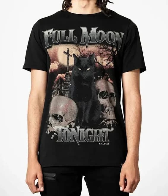 Killstar Full Moon T-shirt Goth Rocker Grunge Unisex Skulls Cat Punk