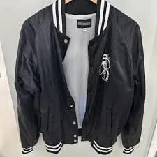 Riot Society Men's Medium Bomber Black Jacket With White Graphics Size M