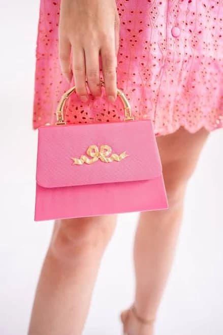 Women's Pink Faille Lulu Handbag with Gold Handle and Removable Chain Strap