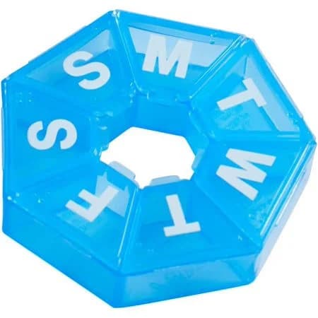 7-day Weekly Pill Organizer, Daily Medicine Container and Vitamin Planner, Round Supplement Case, Compact Travel Friendly, Portable Storage Sorter, 7-