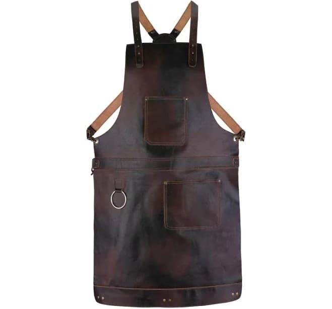 Full-Grain Leather Dark-Brown Apron for Woodworking & Grilling