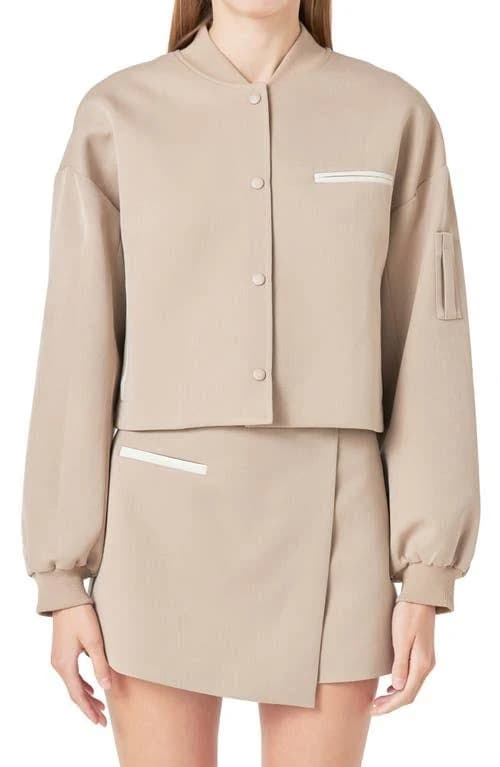 Grey Lab Cropped Bomber Jacket