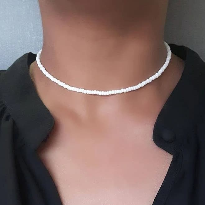 Dainty White Beaded Seed Bead Choker