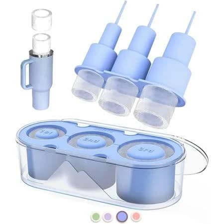 Ice Mold for Stanley Cup 30/40 Oz - Easy Fill and Release Without Touching Ice, Silicone Ice Cube Tray with Clear Lid and Bin for Freezer, Whiskey,