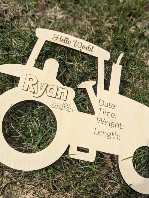 Personalized Wooden Tractor Birth Announcement Sign - Farm Baby Name Sign - Hello World Newborn Stats Keepsake - Baby Shower Gift for Boys