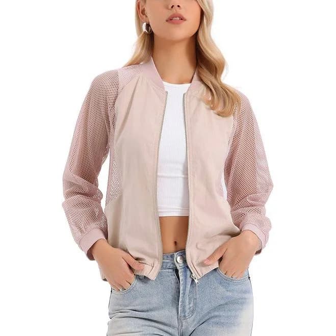 Inspire Chic Women's Mesh Sheer Long Sleeve Track Jacket