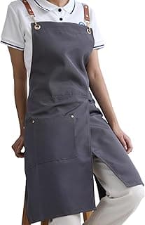 KITCHIEF Pottery Apron Split Leg,Cross Back Chef Apron with Pockets,Painting Apron with Adjustable Straps for Cooking,Baking,BBQ,Ceramic,Gardening(Gray)