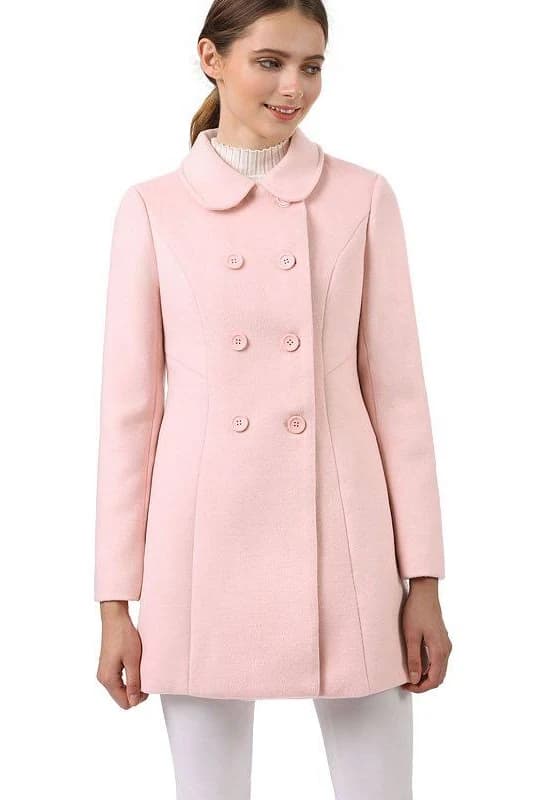 Inspire Chic Women's Peter Pan Collar Double Breasted Long Trench Winter Pea Coat