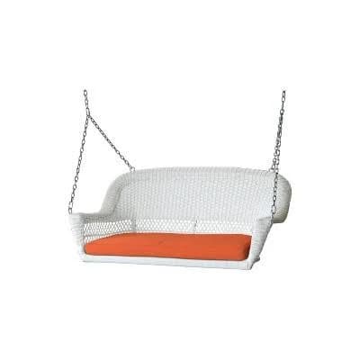 Homestock White Wicker Porch Swing with Orange Cushion