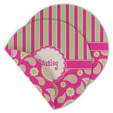 Custom Pink & Green Paisley and Stripes Round Linen Placemat (Personalized) | YouCustomizeIt