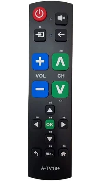 A-TV18+ Universal TV Remote Big Button For Many Brand Learning Functions Black | Compatible with Multi-Brand | 5-10 m | Wireless | United States