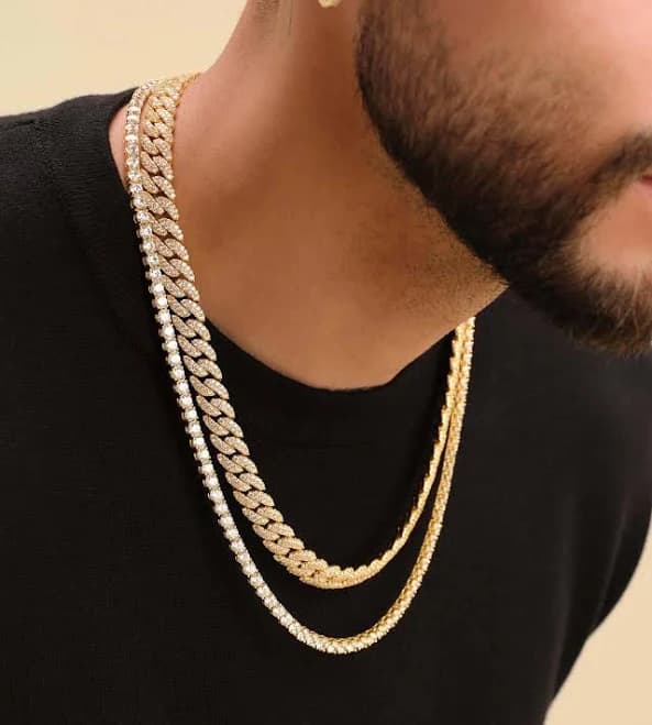 JAXXON Men's 14K Gold Iced Gold Chain Stack