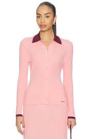 Alice + Olivia Porla Collared Sweater in Cherry Blossom | REVOLVE