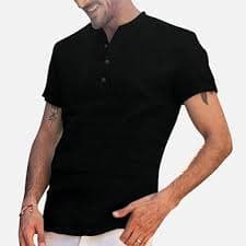 Amazon.com: Ctreela Linen Shirt for Men Casual Button Down Short Sleeve Shirt Button Up Summer Beach Regular-fit Fashion Business Shirt Black : Sports & Outdoors