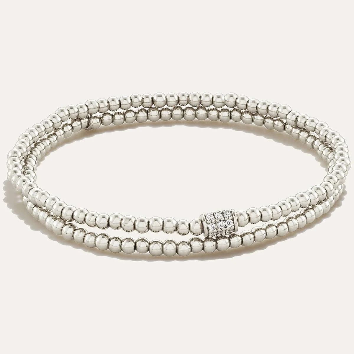 6.25" Silver-Dipped Brass Beaded Stretch Bracelet Set
