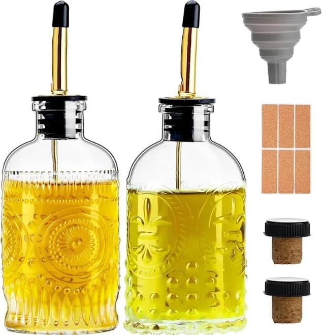 Olive Oil Dispenser Bottle For Kitchen With Metal Spout, Glass Oil
