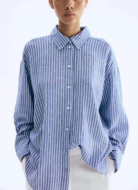 H&M Ladies Oversized Linen-Blend Shirt