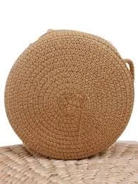 Circular Woven Straw Crossbody Bag - Natural Fiber Round Shoulder Purse
