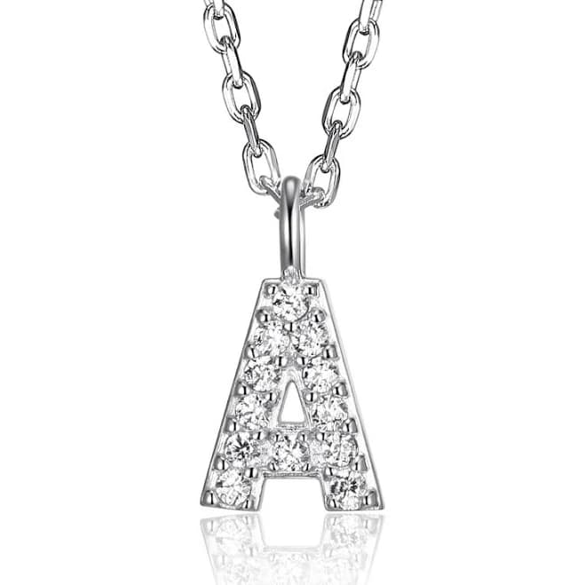 Sterling Silver Cubic Zirconia Initial Letter A Pendant Necklace