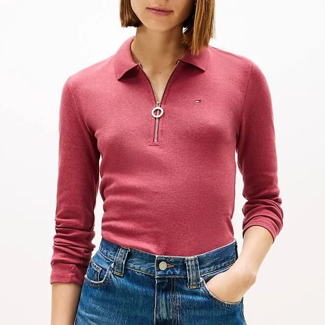 Tommy Hilfiger Women's Long-Sleeve Zip Slim Fit Polo