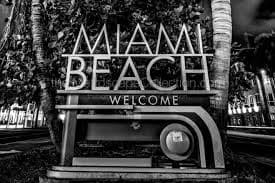 Welcome Miami Beach Sign Black and White