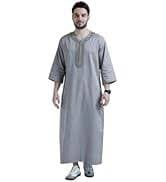 Mashroo Nubel Brown Half Sleeve Thobe Jubba | Kandura for Men | Dishdasha for Men | Modern Brown half sleeve thobe with front button closure and intricate embroidery on neck, front &