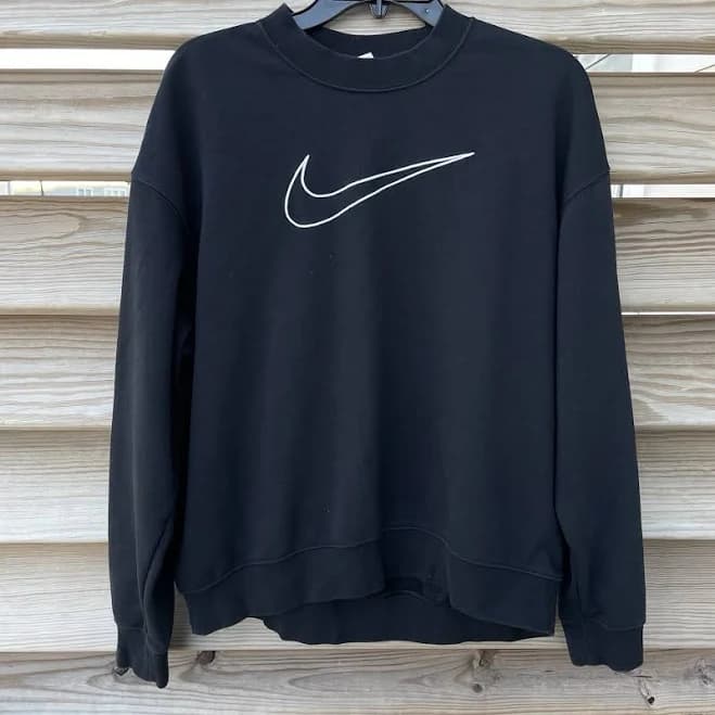 Nike Black White Embroidered Logo Crewneck Sweatshirt Men Small