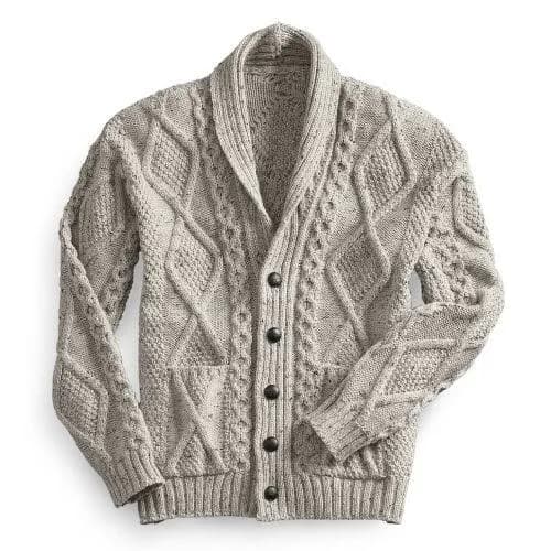 BASBLEU Men's Aran Merino Wool Cardigan Sweater