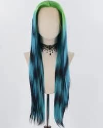 Green Ombre Blue Black Long Straight Synthetic Lace Front Wig WW821