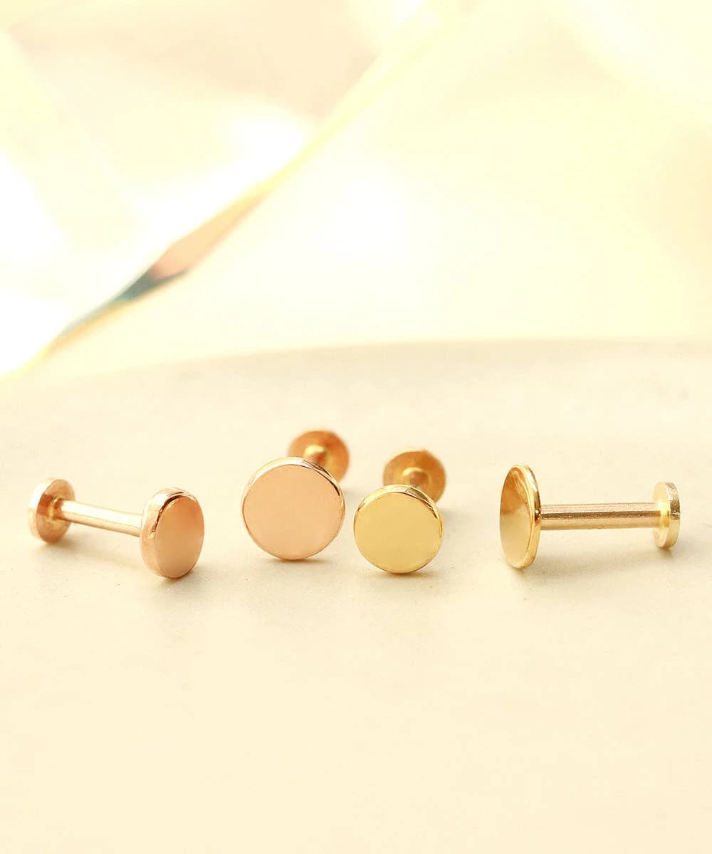 14K Gold Flat Round Labret Piercing