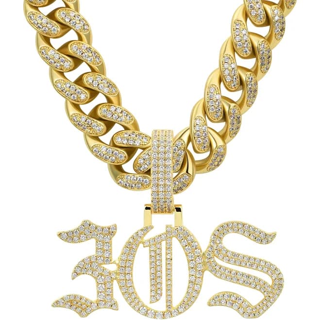 14K Gold Moissanite Old English Font Pendant