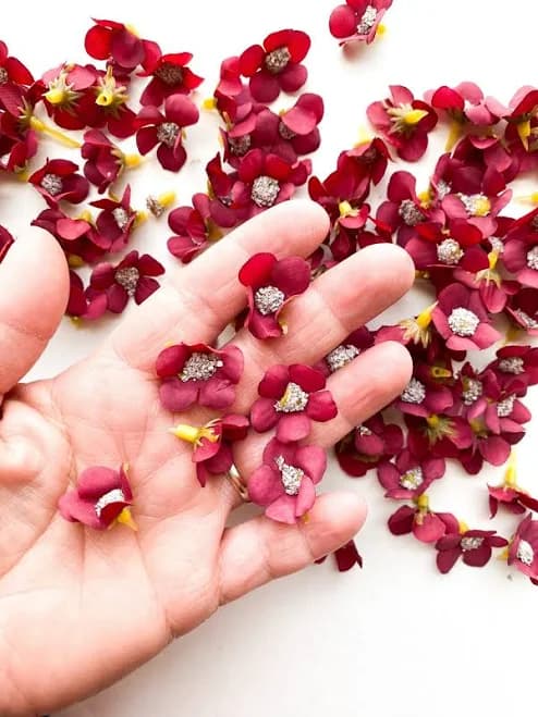 50 Tiny Blossoms in Wine Red, Maroon - Red Apple Blossoms, Small Red Blossoms - Artificial Flowers - Red Blossoms - ITEM 1501