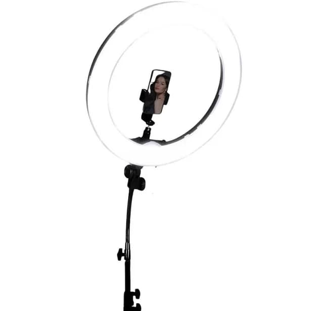 Ahfiwaso 18 in. White Ring Light with Adjustable Stand, Soft Tube, Phone Holder, Color