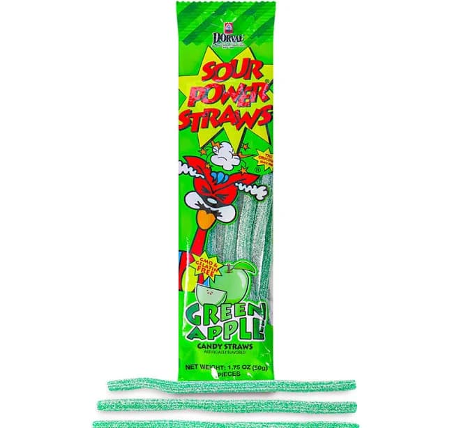 Sour Power Straws Green Apple Candy | Candy Funhouse