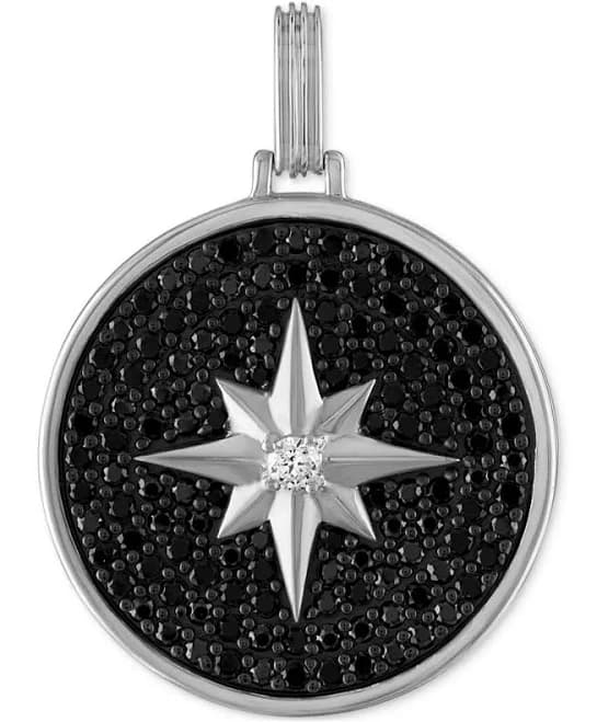 Esquire Men's Sterling Silver Black Spinel & Cubic Zirconia North Star Disc Pendant