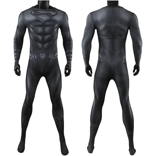 Black Superman Cosplay Muscle Jumpsuit Adult Kids Suits Costume