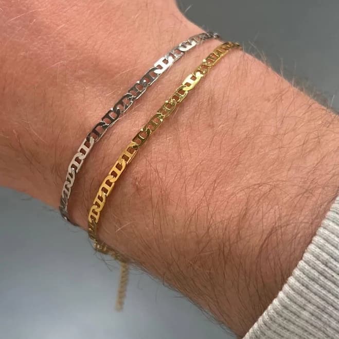 twistedpendant Mens Bracelet Thin 18K Gold Bracelet For Men Thin Flat Mariner Mens Gold Bracelet Chain