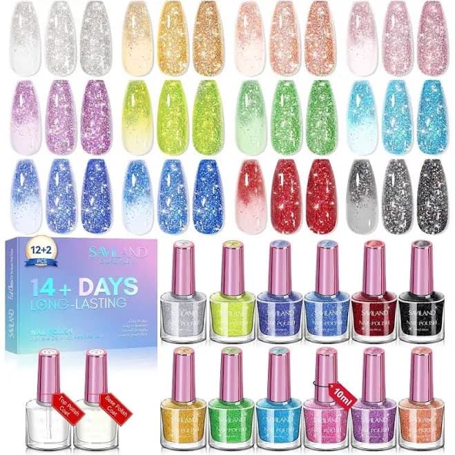 Saviland 12 Pcs Glitter Gel Nail Polish Set