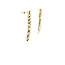 Straight Line Emerald Cut and Round Diamond Dangle Earrings 14K Yellow Gold For Sale at 1stDibs
