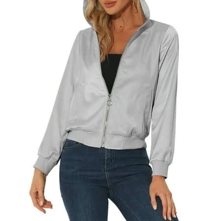 Inspire Chic Women's Sparkle Holographic Shimmering Metallic Bomber Jacket