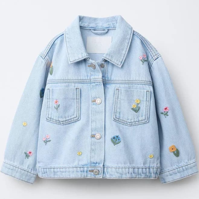 Zara Kids Embroidered Floral Denim Jacket