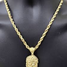 10k Gold Jesus Head Charm Rope Chain Necklace 6mm 24'' Set & Pendant 1 – Goldenlinq