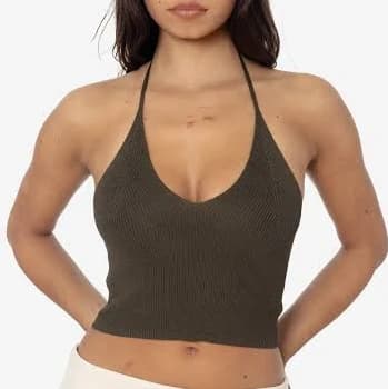 Los Angeles Apparel Women's Cropped Viscose Nylon Halter Top