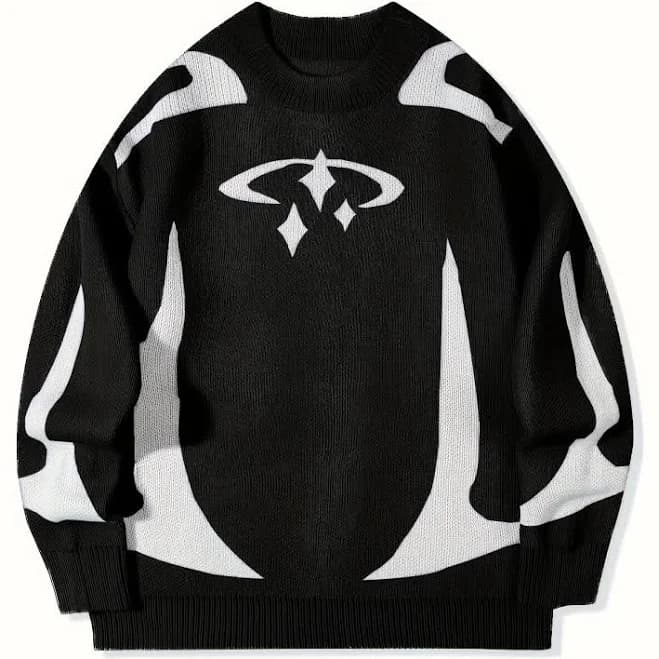 Men's Round Neck Long Sleeve Graphic Print Sweater