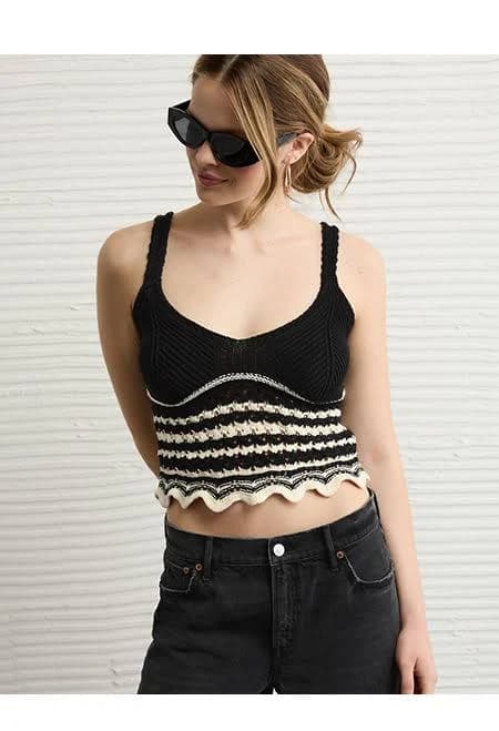 AE Women's V-Neck Pointelle Striped Tank Top