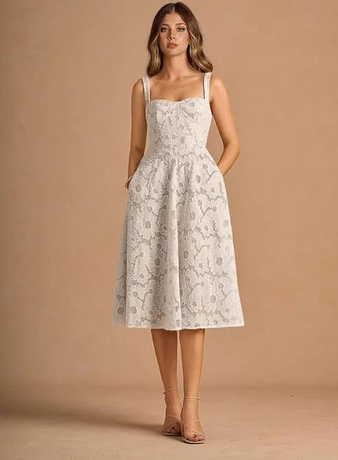 Azazie Graduation Dress Sweetheart Sleeveless A-Line Lace in White Midi Dresses 2025